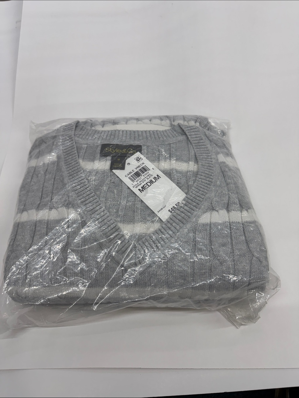 Style & Co. Gray and White Striped  Sweater - women